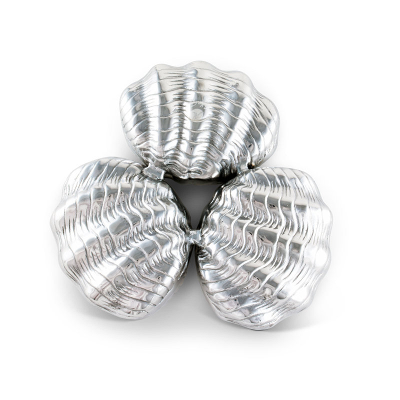 Polished Aluminum Coastal Clam Shell 3-Bowl Server