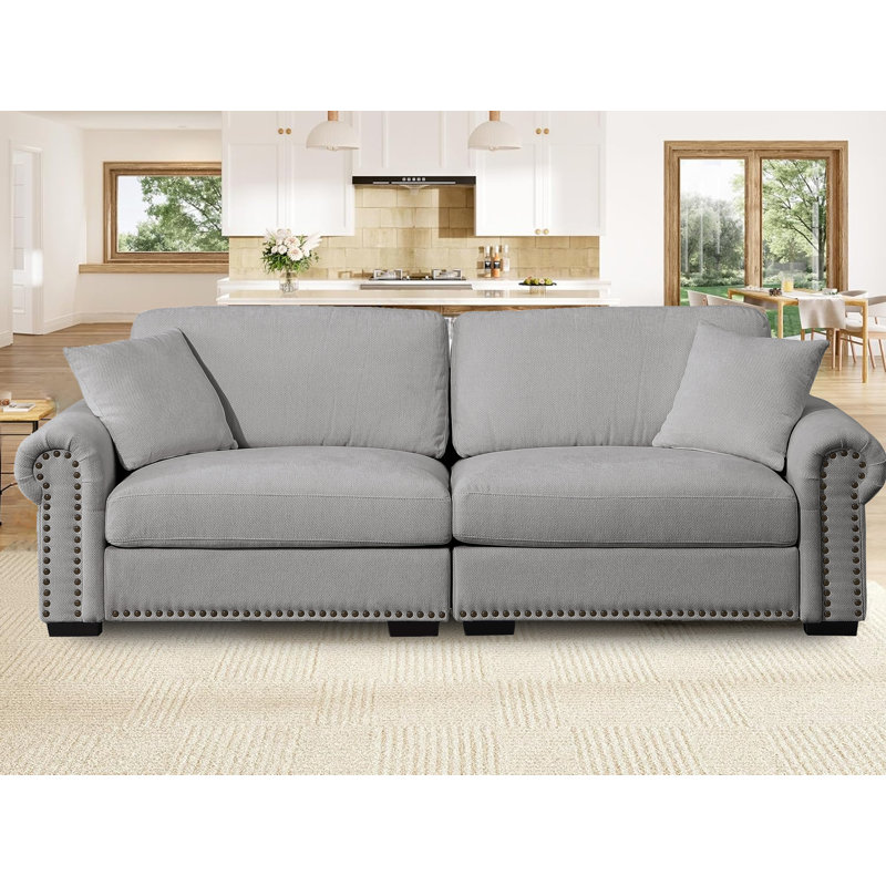 Canapé moderne surdimensionné avec causeuse, 2 coussins, housse amovible, Gris clair