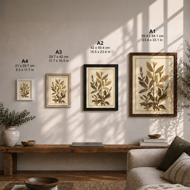 Single Stem Study Botanical - Framed Print, Black, A4 - 29.7 x 21.0 cm