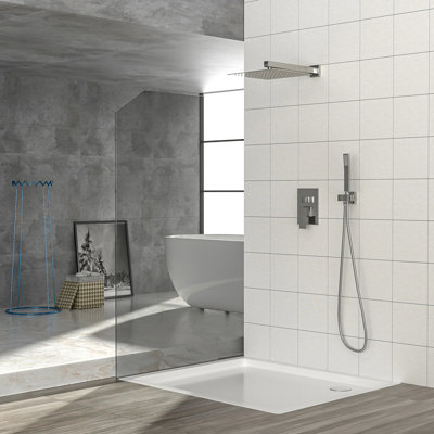 Pomme de douche double - Système de douche carré mural de 12 pouces avec valve brute