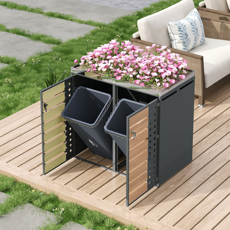 Waste Bin Storage Shed With Planter Top