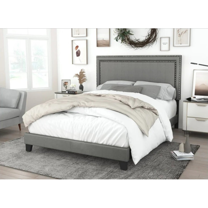 Lit tapissier Artia, Gris, Double