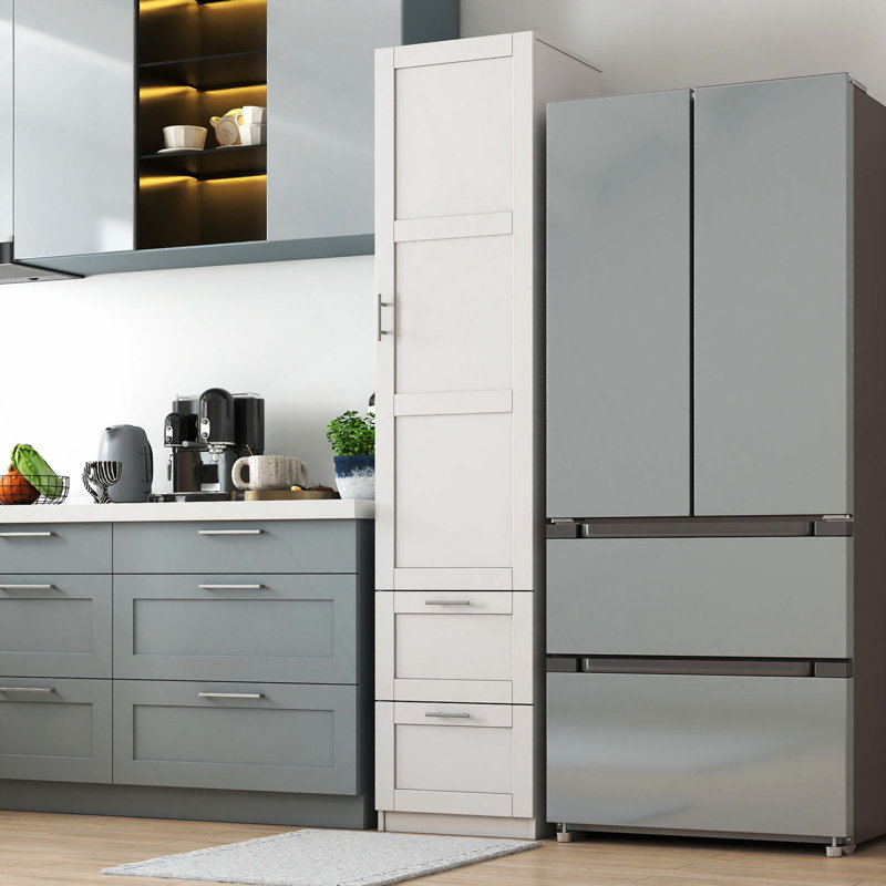 Garde-manger standard, armoire haute, armoire autoportante avec une porte et deux tiroirs pour la cuisine, la salle à manger, blanc