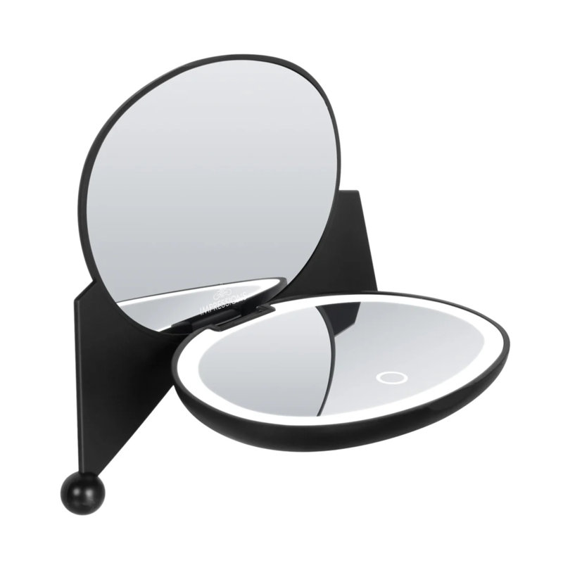 Miroir compact à DEL pour le sac à main, miroir de voyage avec grossissement 3 fois, luminosité réglable
