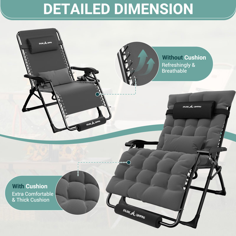 Dark Gray Oversized Zero Gravity Reclining Lounger with Cushions