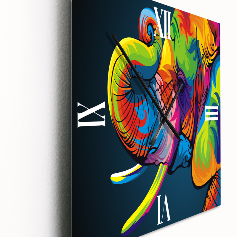 Horloge murale moderne The Happy Rainbow Elephant, Moyen