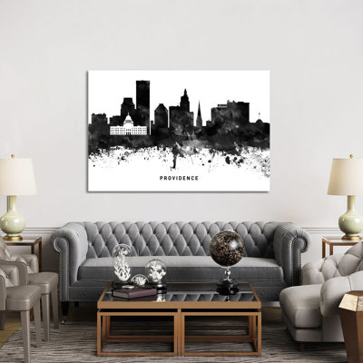Providence Skyline Black & White by WallDecorAddict - Wrapped Canvas Print