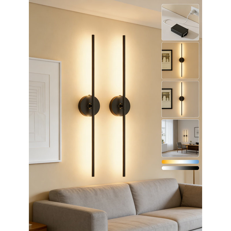 Wireless Rechargeable Wall Sconce Set Of 2, 8000Mah Battery Operated Dimmable Wall Light With Remote Control, 3000-6000K Color Temperature, 350° Rotation For Living Room And Bedroom