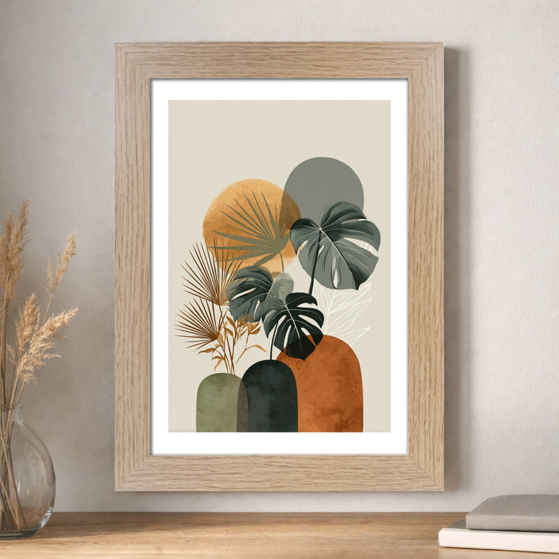 Botanical Abstract Wall Art Home Decor | Scandinavian Mid Century Monstera in Terracotta & Deep Green Giclee Art Print 1 Piece Wall Art