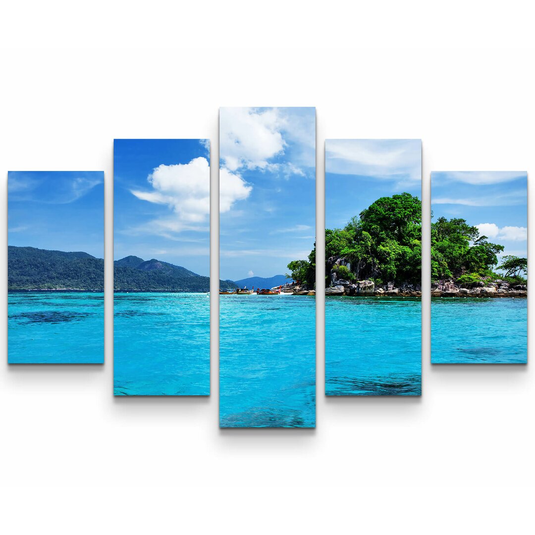 5-tlg. Leinwandbilder-Set Blaues Meer mit Insel - Thailand