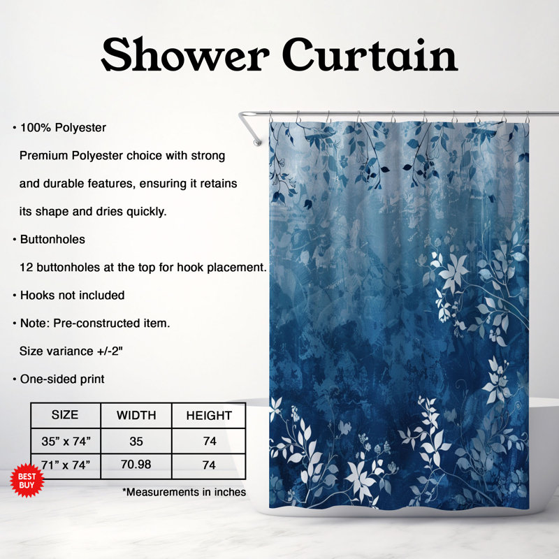 Rideau de douche 1 pièce, H 74 po x l 71 po