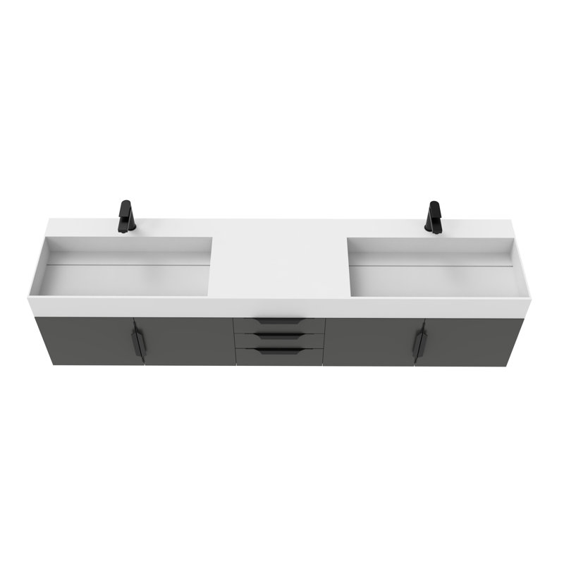 84" Amazon Double Bathroom Vanity with Top, Black, Black, White