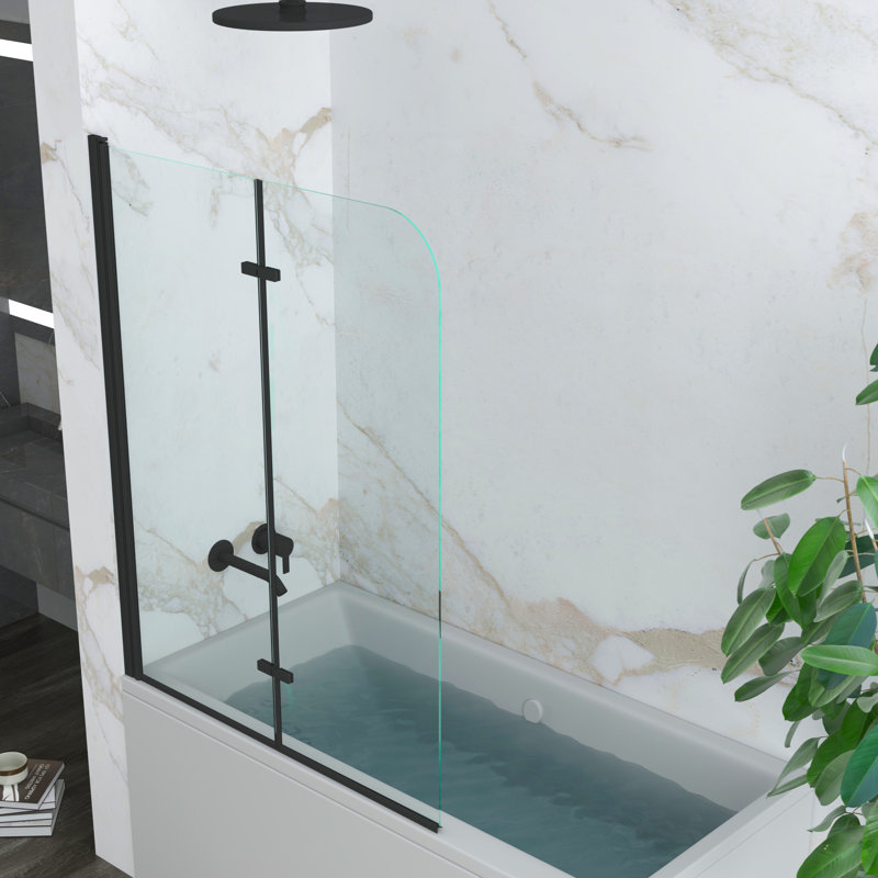 Jraty Glass 43" W x 55" H Frameless Tub Door, Black