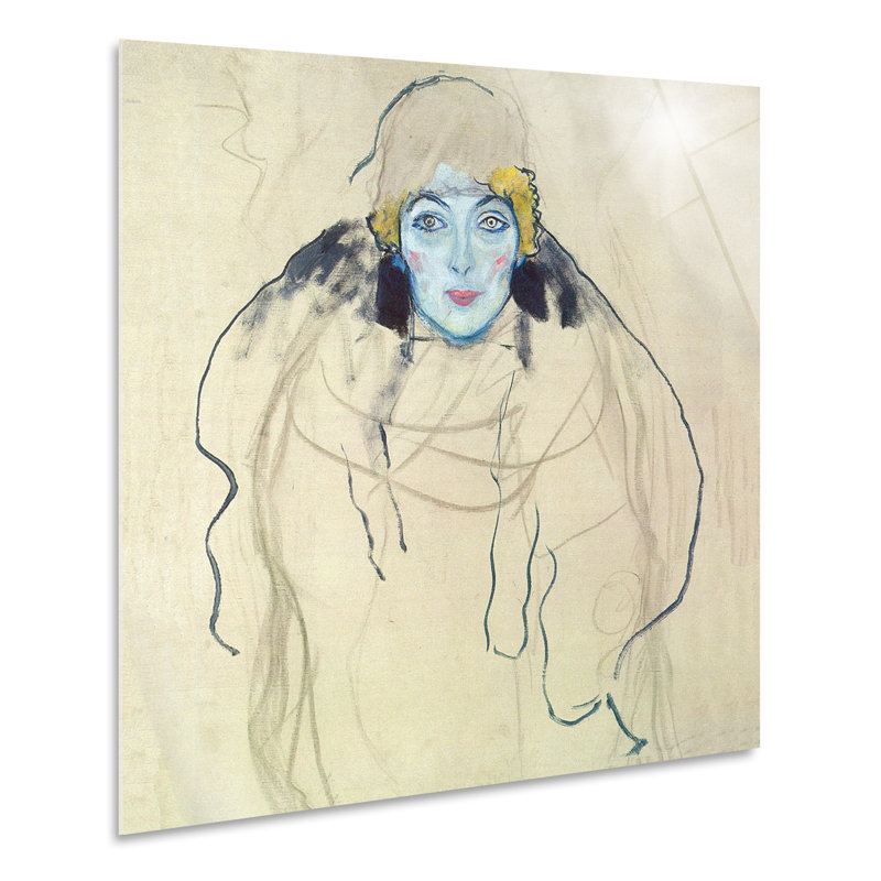 Frontal Portrait of a Lady by Gustav Klimt - Unframed Painting on Glass, 65cm H x 65cm W