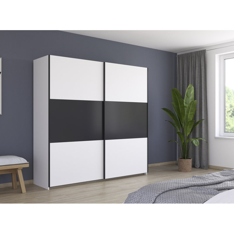 Neo 2 Door Manufactured Wood Wardrobe, 210cm H x 218cm W x 59cm D, Standard, Alpine white/Grey metallic