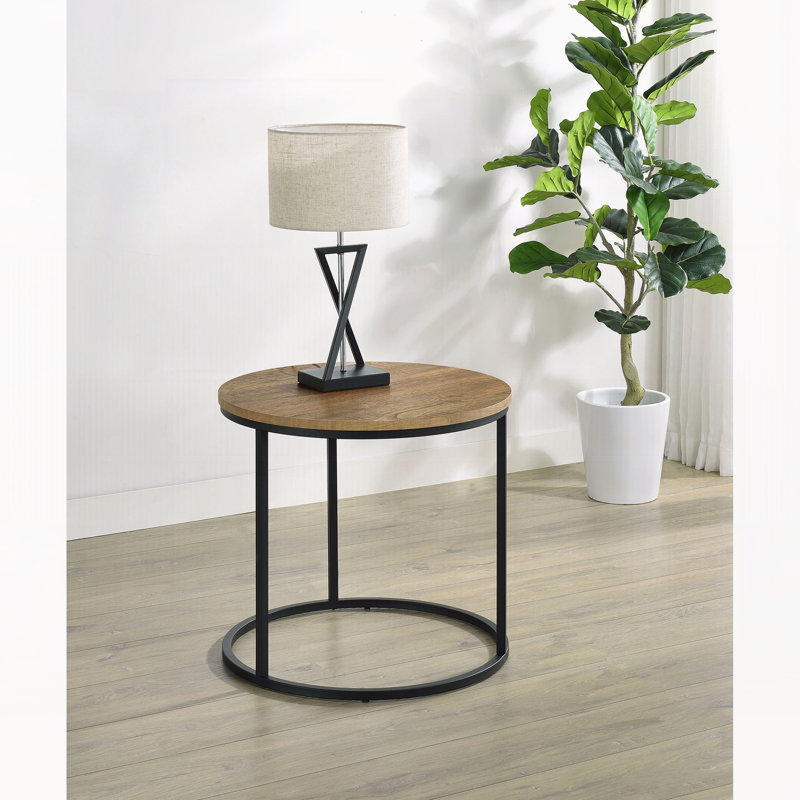 Table de bout d'appoint ronde Mango, H 21,75 po x l 23 po x P 23 po, Mangue / noir