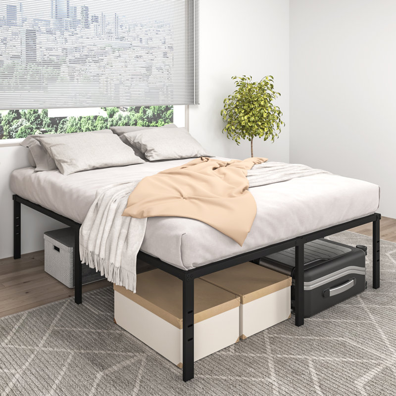 14" Metal Bed Frame, No Box Spring Needed, Slots for Headboard Attachment, No Noise, King, 14"