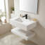Lavabo de salle de bain flottant moderne en forme de V, lavabo mural en résine avec tablette de rangement à deux niveaux-125381321-125381315