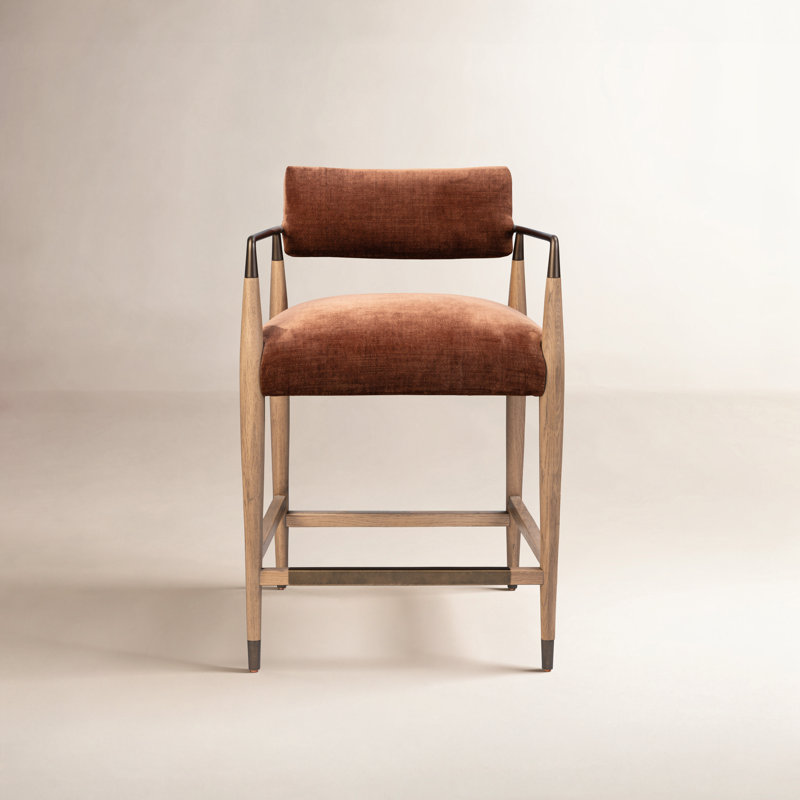 Waldon Stool, Counter Stool (27.68" Seat Height), Altair Sienna/Polyester, Drifted Oak/Brushed Brass