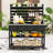 Mobile Outdoor Potting Bench with Stainless Steel Top, Storage Drawers and Slatted Shelves-1182381040