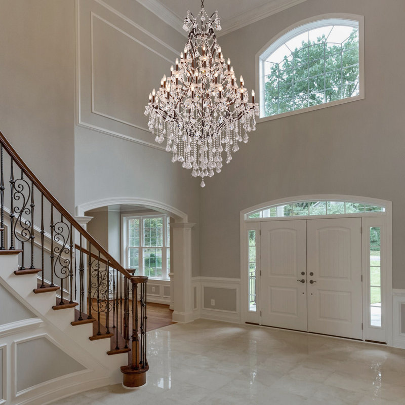 42-Light Crystal Dimmable Chandelier for High Ceilings, Bronze