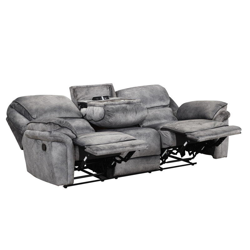 Causeuse inclinable manuelle Remma, similicuir gris, console avec porte-gobelets, 41" H x 91.5" W x 40.5" D