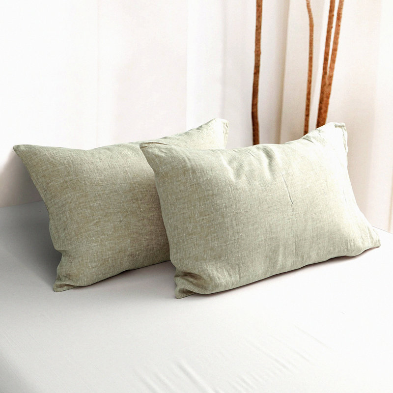 CoolBreeze Linen Pillowcase Set - 2 Pack Queen Size, Breathable & Cooling Washed Yarn Dyed Cases for Hot Sleepers. Envelope Closure, 20x30 Inches, Natural French Linen.