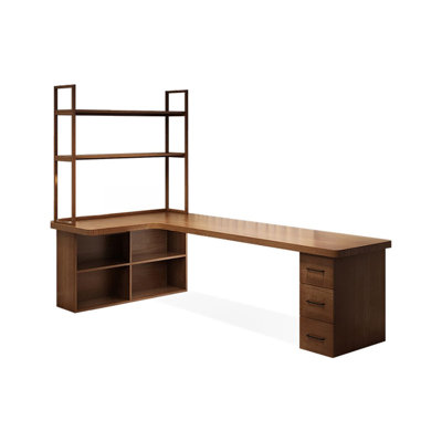 Corner bookcase and desk integrated home solid wood desk and bookshelf combination