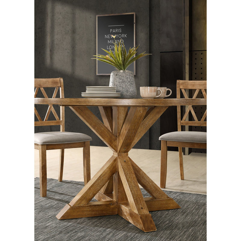 Ebbert Round Solid Wood Base Dining Table, Oak