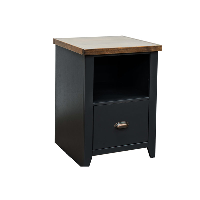 Classeur, 22 po, 1 tiroir, noir et whisky, peuplier massif, placages, pas d'assemblage, 1 assemblage, bureau