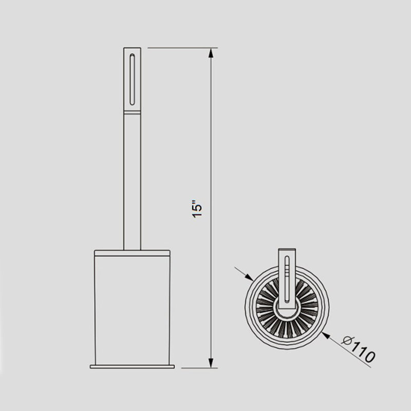 Universal Toilet Brush Holder - Free Standing - 15" Stainless Steel/Glass/Polished Chrome