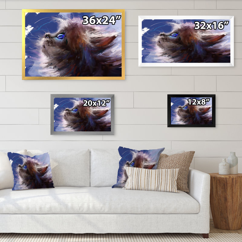 Chat, peinture sur toile, Cadre noir, H 8 po x l 12 po x P 1 po