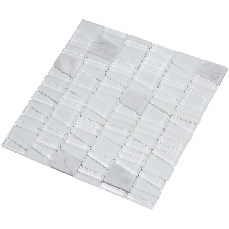 Avery Random Sized Natural Stone/Glass Random Mosaic Wall Tile, White