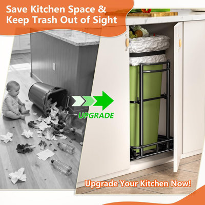 Under Sink Trash Can Pull Out, Reinforced Heavy Duty Steel Frame Slider, No Can/Fits 7-13 Gal 50Qt