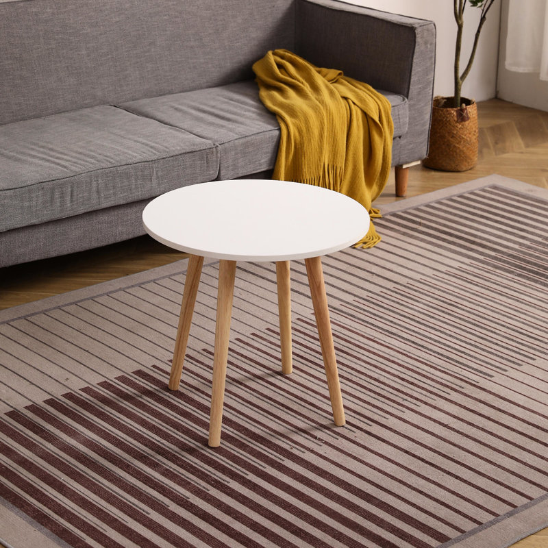 Buffet blanc + chêne - Table basse chic et ronde de 27,36 po de style élégant, 550 mm de diamètre, pied haut, facile à installer, chêne, profondeur de 22,08 po, poids de 8,31 lb