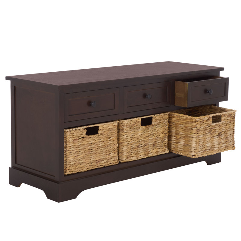 Banc de rangement en bois massif avec tiroirs Adayla, Chocolat noir