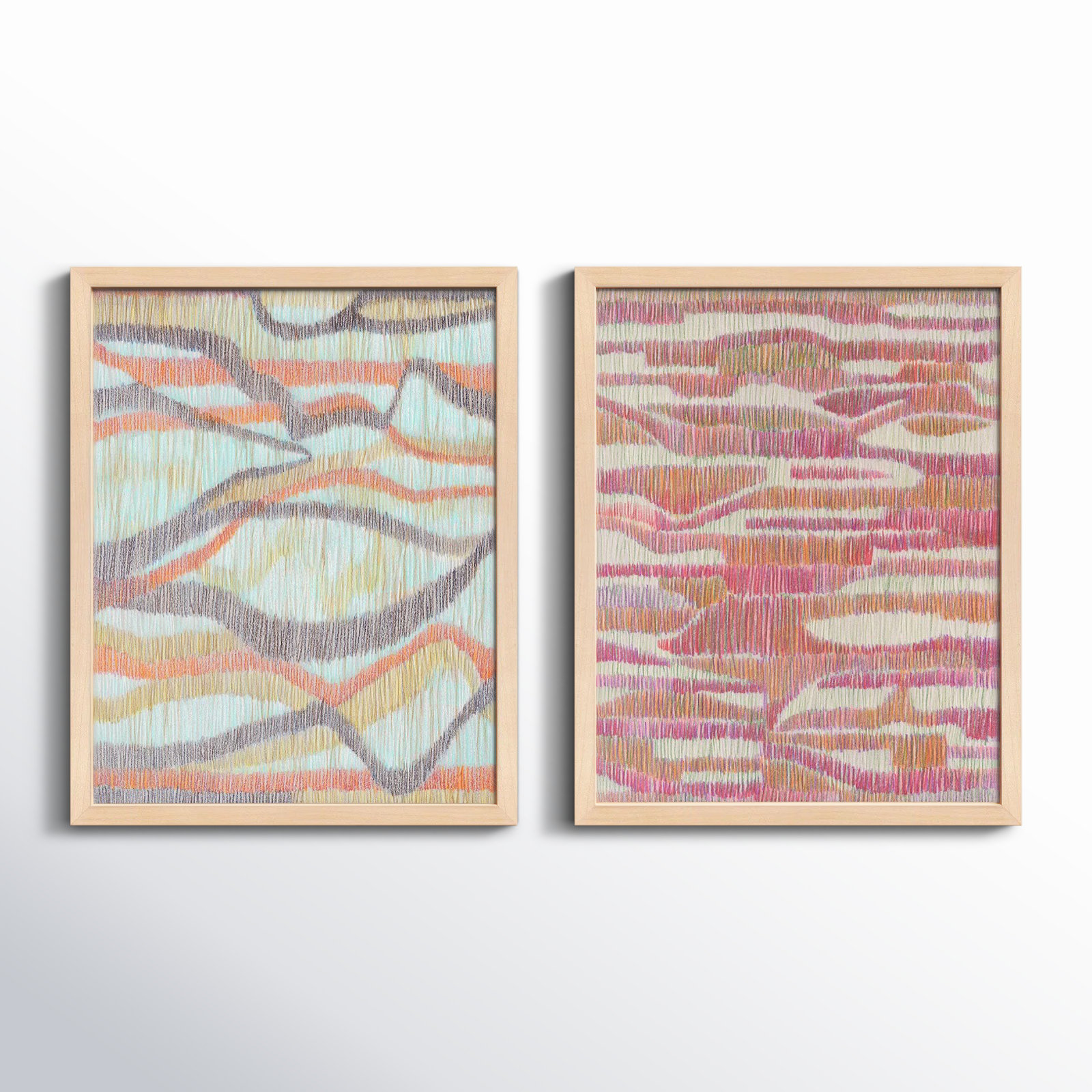 Rhythm and Ripples 2-Piece Painting Set, 25" H x 20" W x 1.25" D, Brown Framed