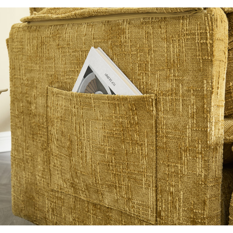 Tissu en chenille jaune avec deux chaises amovibles, une poche latérale et des repose-pieds brillants