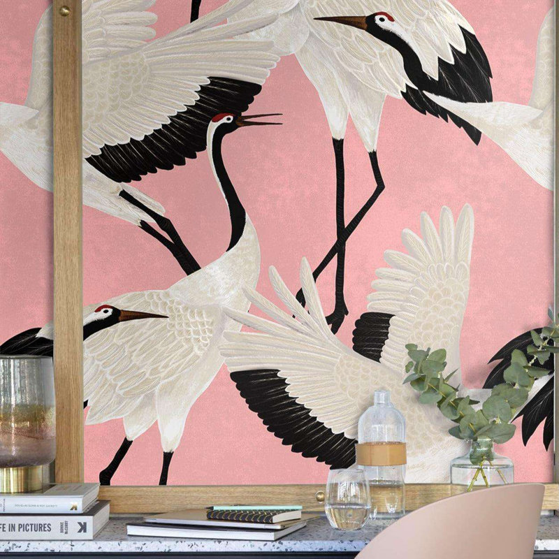 Abhay Pink Heron Print Wallpaper