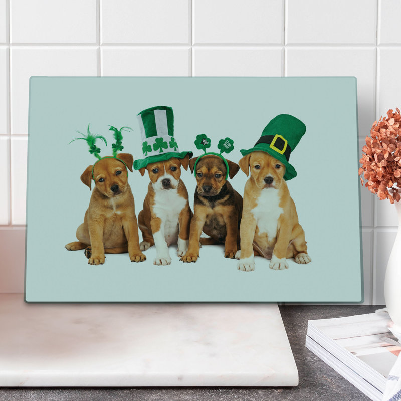 Planche à découper Ambesonne trèfle grande taille avec chiots irlandais caramel Jade vert