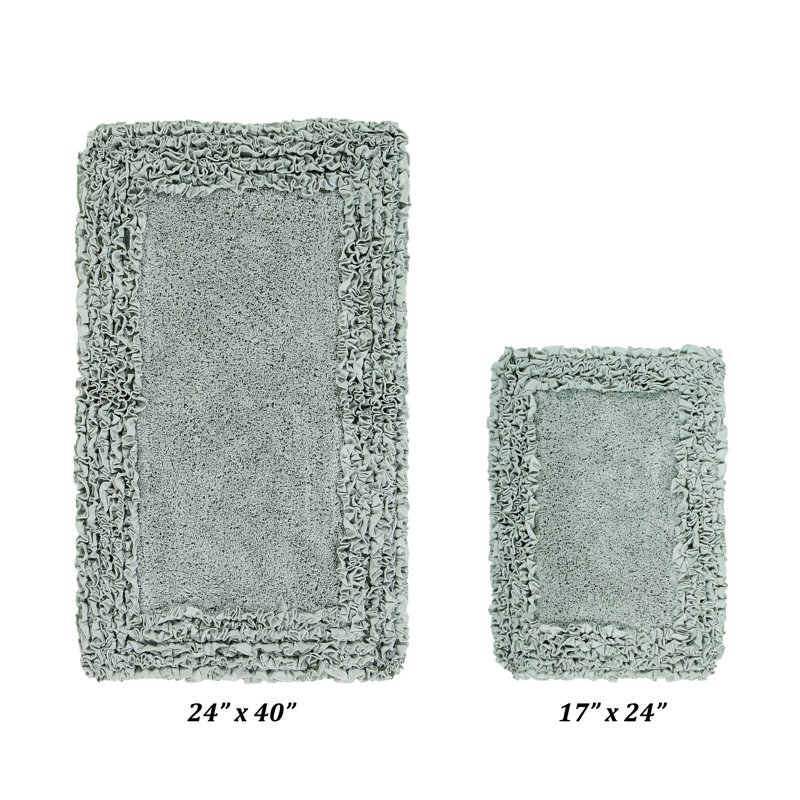 Courson Premium 100% Cotton 1775 GSM 2-Piece Bath Rug Set, OEKO-TEX® Certified, Non-Slip Spray Latex Backing, Plush Tufted Ruffle Pattern, Super Absorbent, Machine Washable Bathroom Rugs, Sage