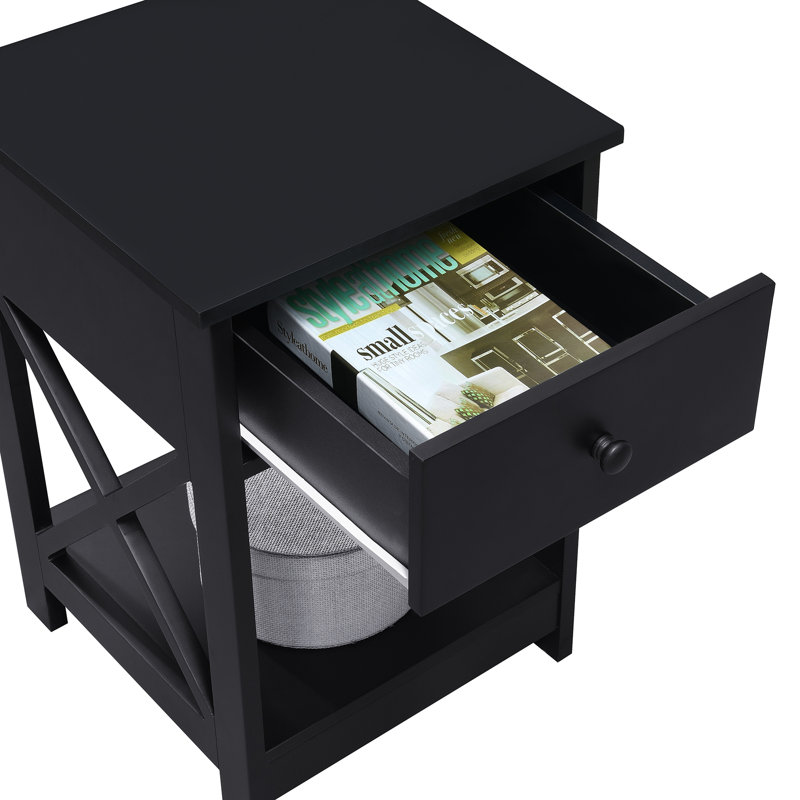 Darek End Table with 1 Drawer and Shelf, Black