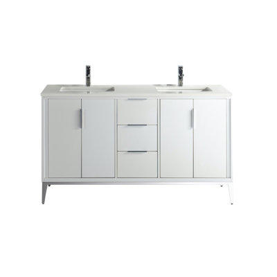 Brooksby 60'' Double Bathroom Vanity with Quartz/Ceramic Undercount Sink Top