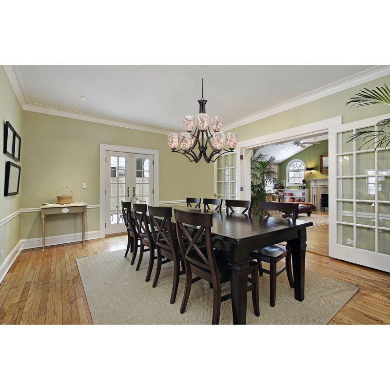 Zilo 9 Light Uplight Chandelier Shown In Dark Granite Finish With 5" Gold Fusion Glass, Natural