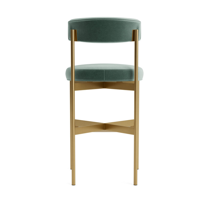 Remy Bar Stool, Performance Velvet - Jade, Brushed Brass, Bar Stool (31” Seat Height)