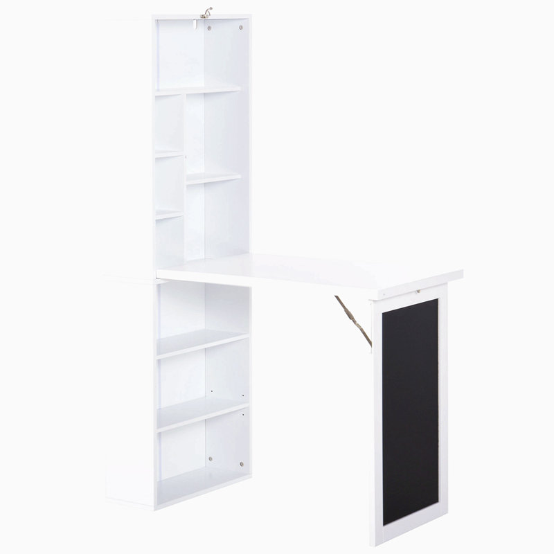 Fold-Out Convertible Writing Table Wall Mount Desk Cabinet With Blackboard And Side Shelf Multi-Function Home Office Workstation