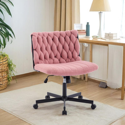 Chaise de bureau large, chaise berçante et hauteur réglable, supportant jusqu'à 136 kg, chaise de bureau pivotante sans accoudoirs et confortable, à roulettes - Rose