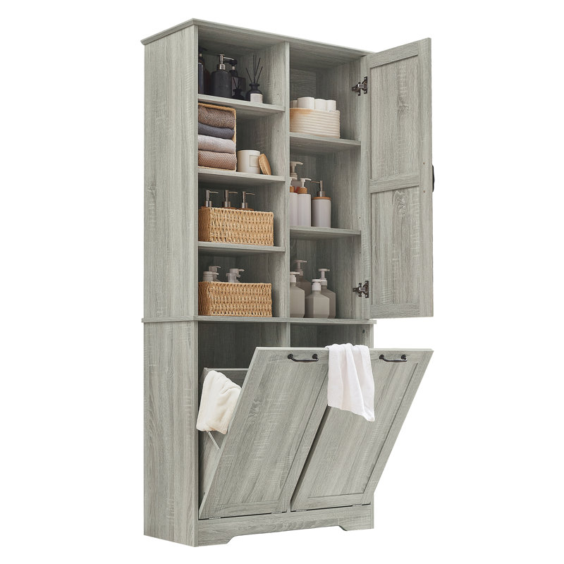 Armoire de rangement de salle de bain avec portes et tiroirs, Chêne