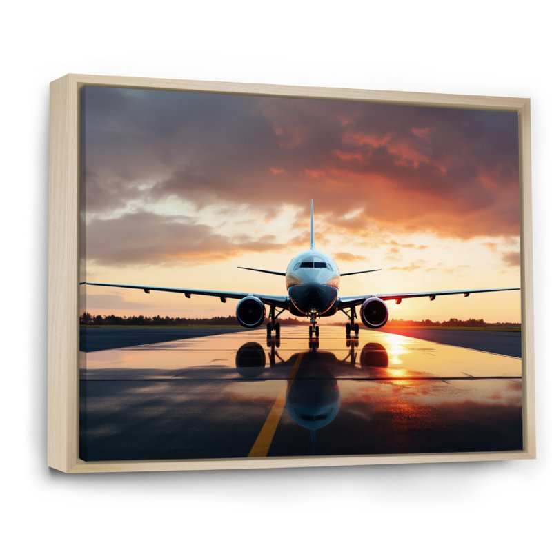 Photo prête à décoller de l'avion - impressions sur toile modernes, H 34 po x l 44 po x P 1,5 po, Cadre flottant érable