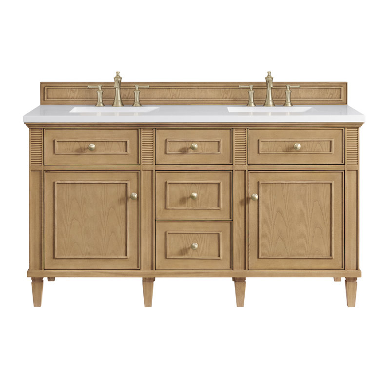 Lorelai 60'' W Double Vanity, White Zeus, Light Natural Oak, 8" Widespread